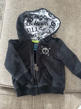 Koala Kids Black Hooded Zip Sweatshirt with Skull Accent